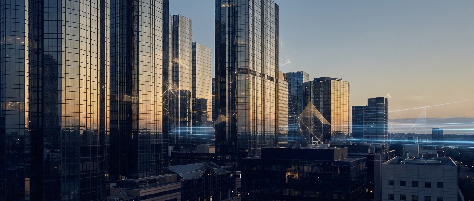 Modern cityscape representing real estate and technology investments